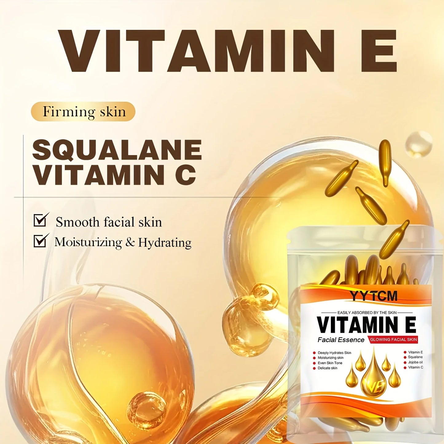 Vitamin E & C Capsule Essence | Deep Moisturizing Face Serum with Squalane (30 Caps)