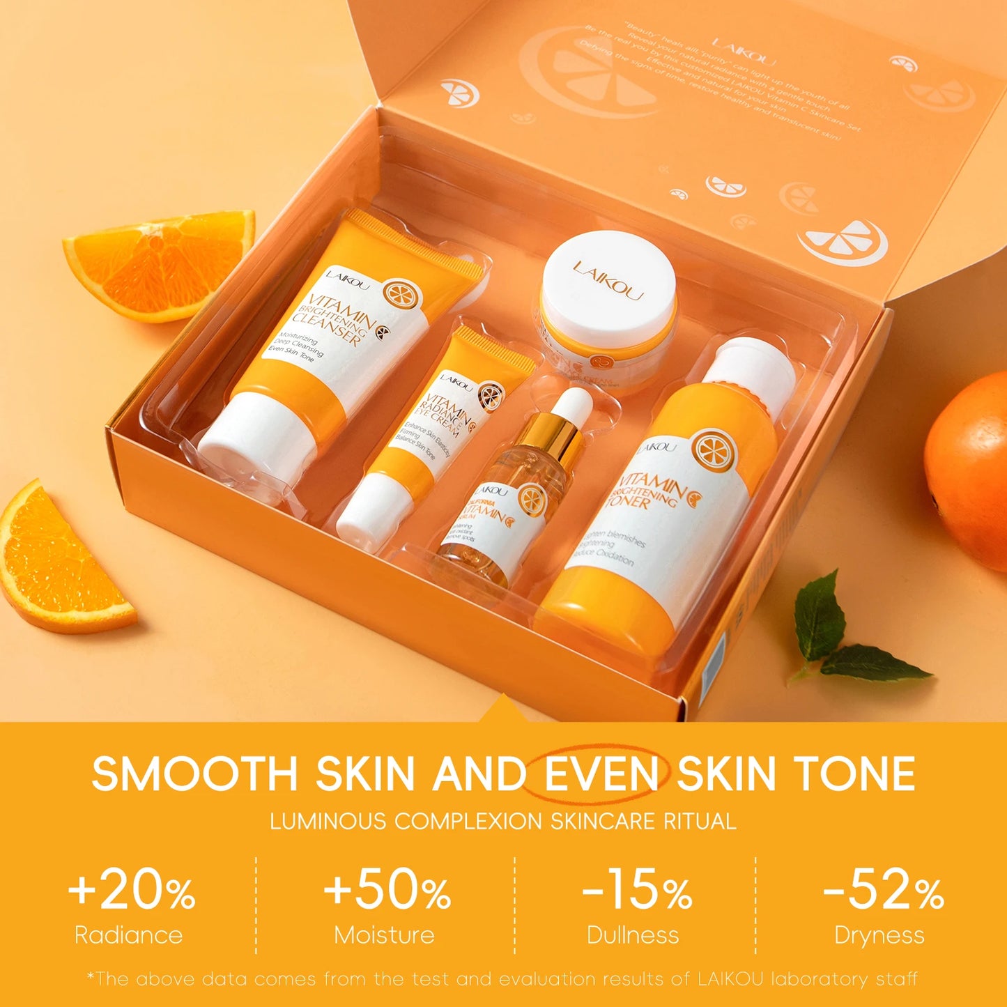 LAIKOU Vitamin C Skincare Set | 5-Pcs Brightening & Anti-Wrinkle Kit