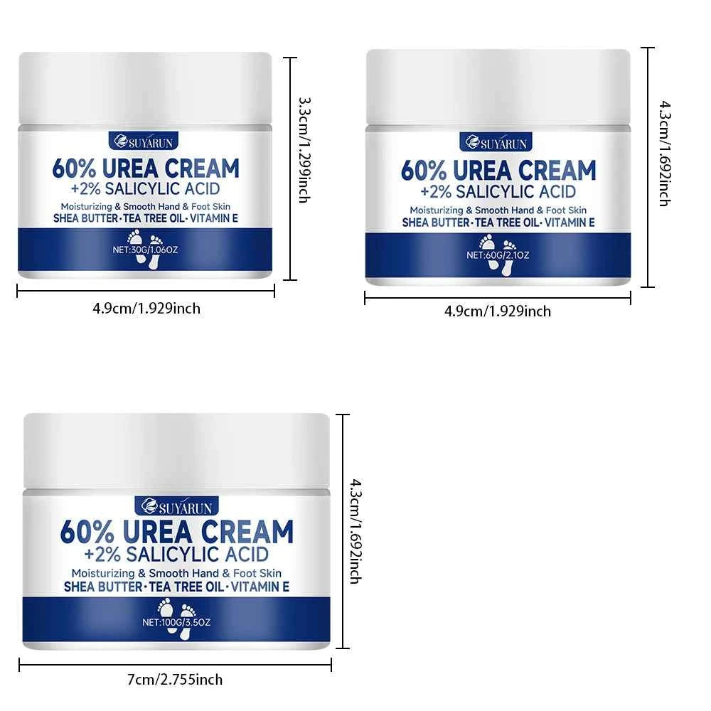 SUYARUN 60% Urea Foot Cream for Cracked Heels & Dry Skin - Intensive Moisturizing Treatment, Callus Remover, Diabetic Foot Care.