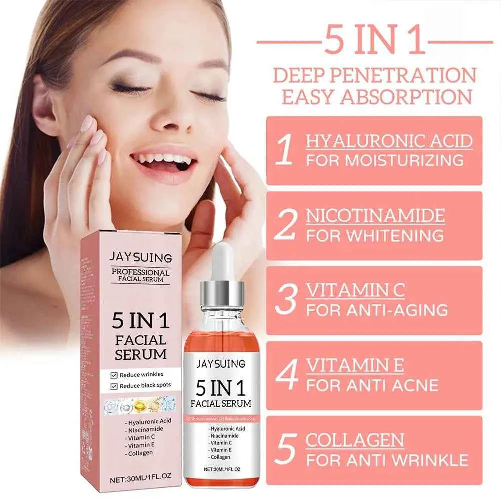 5 In 1 Fade fine lines Firming Face Serum Moisturizing brightning Vitamin C Hyaluronic Acid Facial Serum Shrink Pores Skin Care