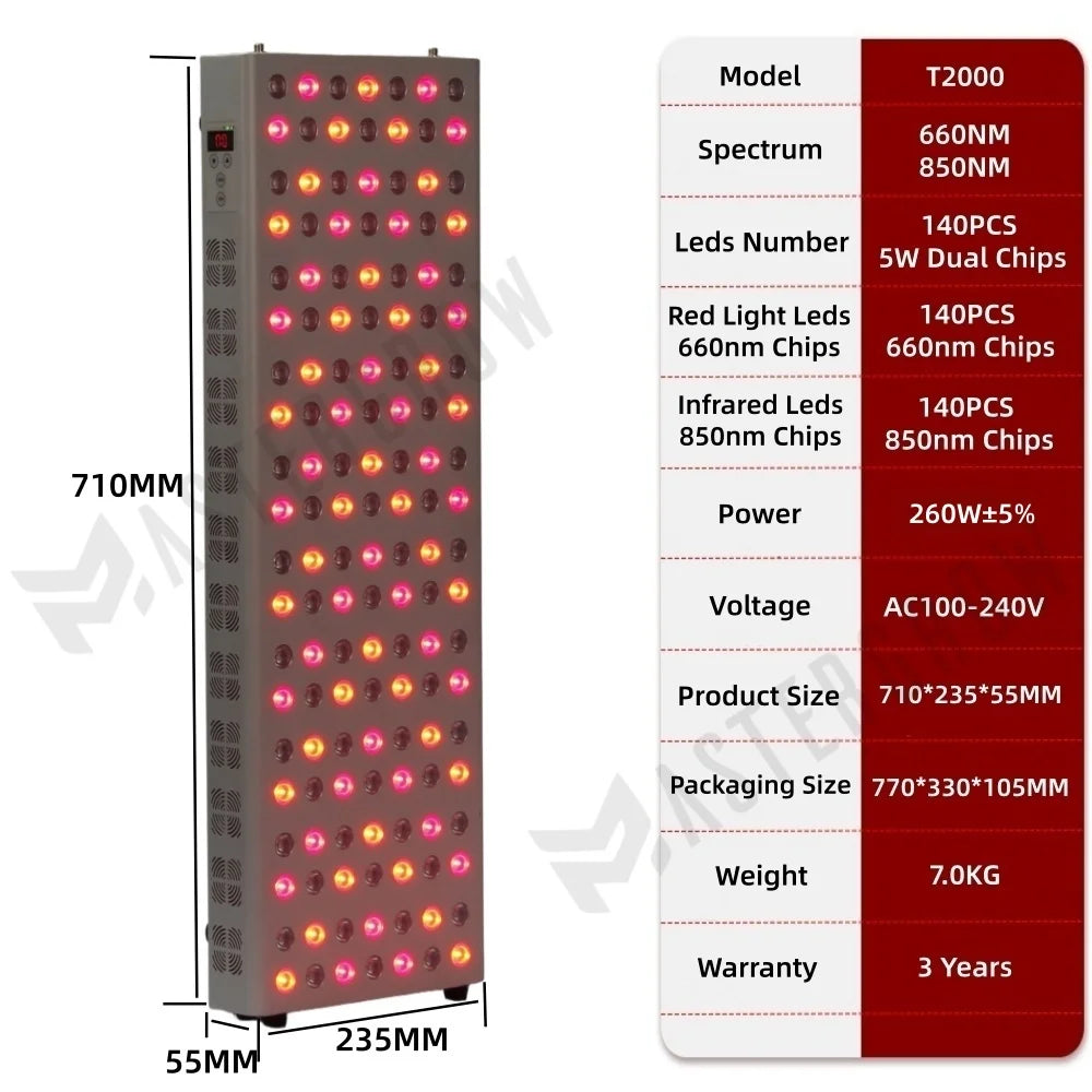 Led Red Light Therapy Panel Dimming Timing LED Beauty Devices Double Chip 660nm 850nm Infrared Light Therapy Skincare Face Body