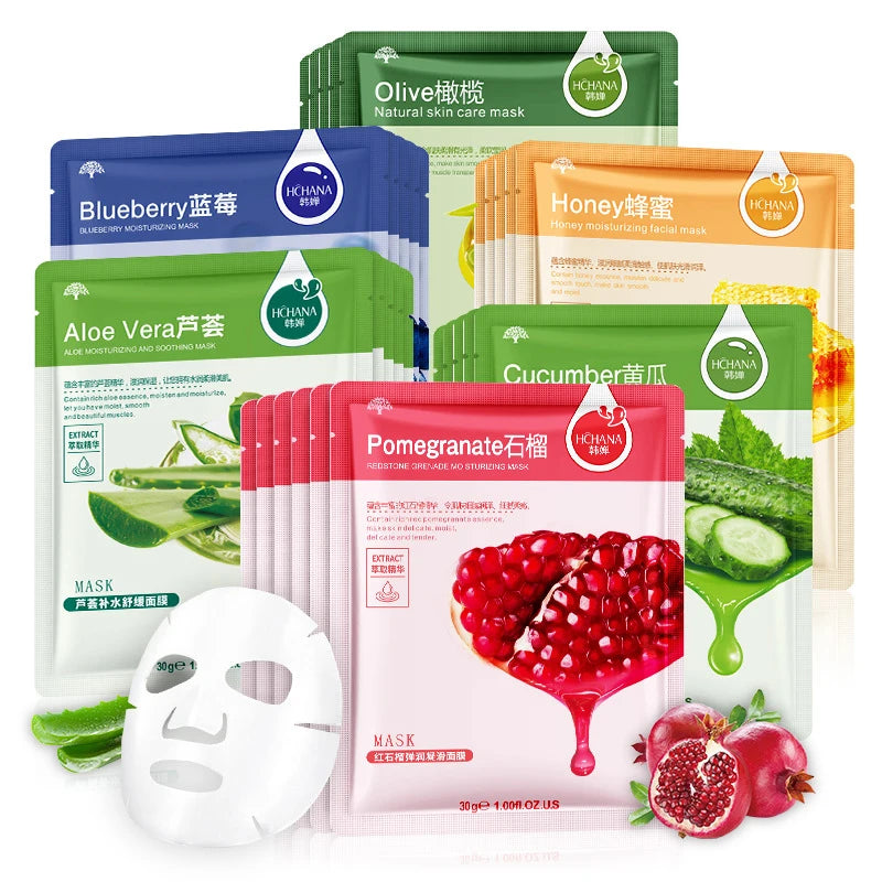 30Pcs Fresh Fruit Facial Sheet Masks | Korean Hydrating & Firming Skincare Pack